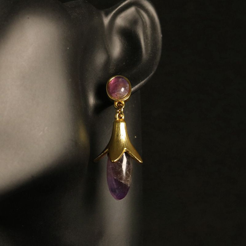 Baroque Court Style Flower Purple Stone Earrings