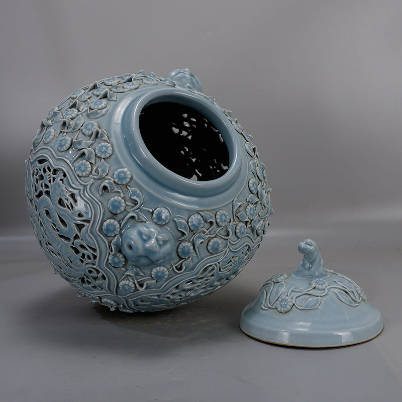 Chinese Celeste Blue Glazed Pot With Lid