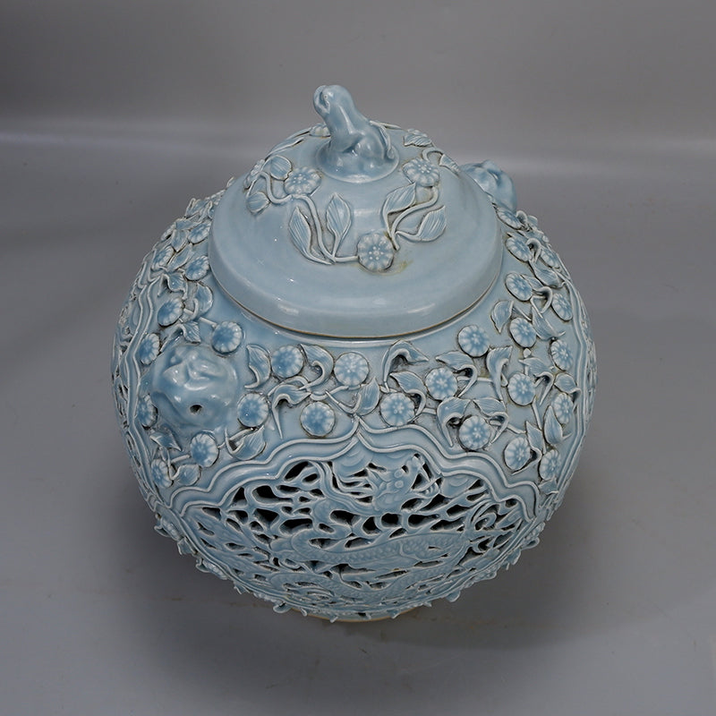 Chinese Celeste Blue Glazed Pot With Lid