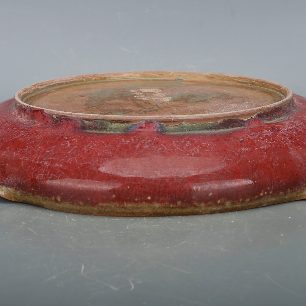 Chinese Antique Porcelain Red Plate With Poetry Song Dynasty