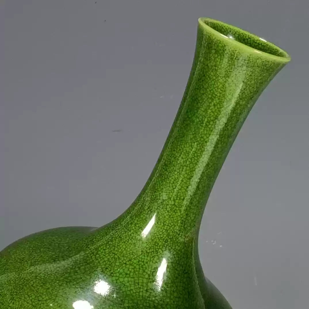 Chinese Qing Dynasty Kangxi Period Green Glazed Long Neck Vase