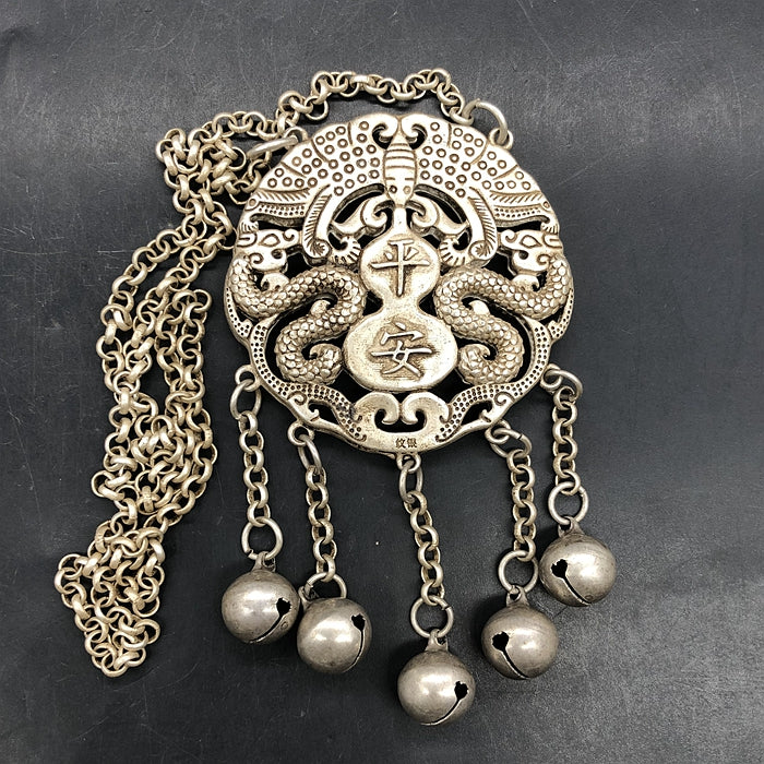 Chinese Vintage Double Dragon Lock Pendant