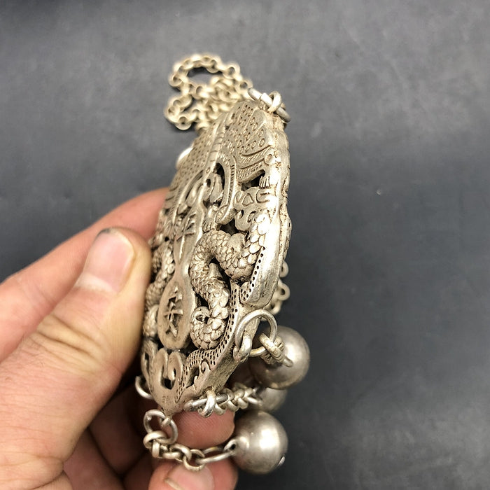 Chinese Vintage Double Dragon Lock Pendant