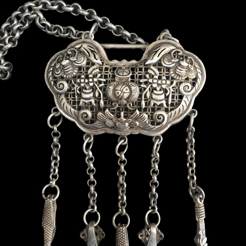 Chinese Vintage Eight Treasures Lock Pendant