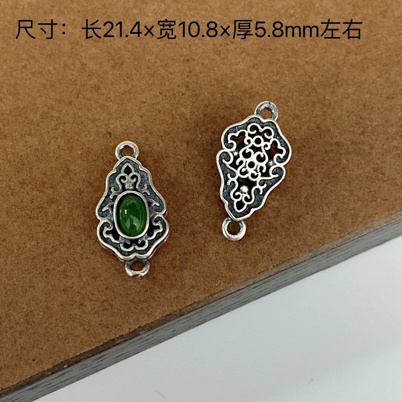 S925 Sterling Silver Inlaid Jadeite Pendant Handmade Vintage Silver Accessories