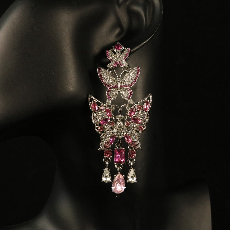 Pink Sweet Butterfly Diamond Earrings