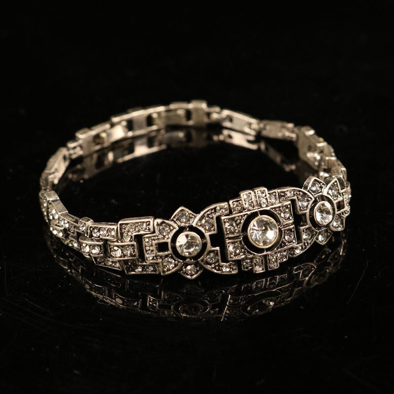 Silver full-diamond vintage bracelet