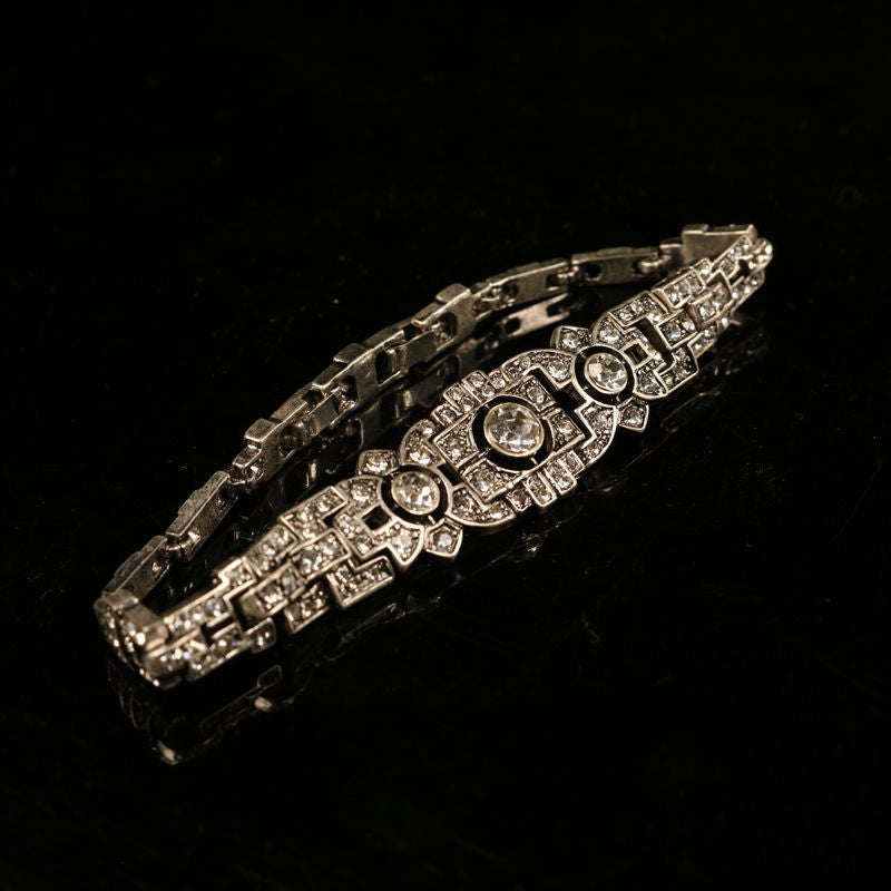 Silver full-diamond vintage bracelet