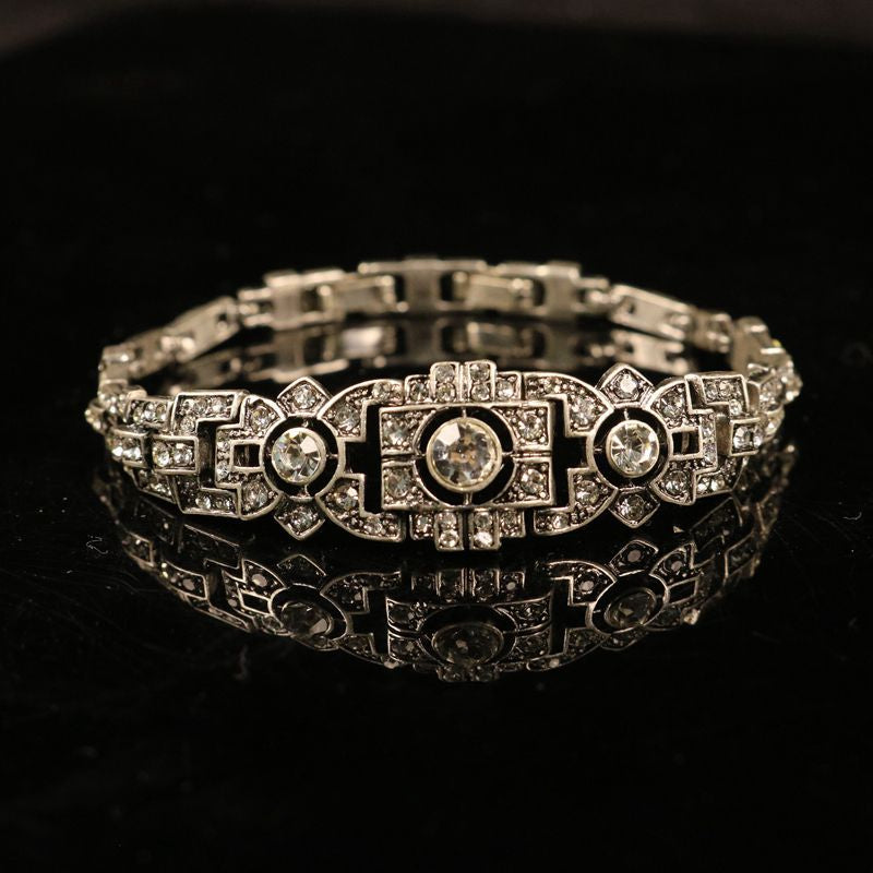 Silver full-diamond vintage bracelet