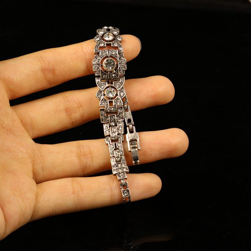 Silver full-diamond vintage bracelet