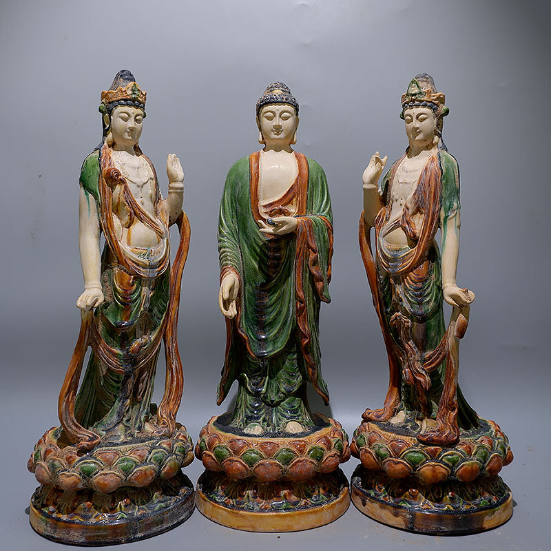 Tri-colored glazed pottery of the Tang Dynasty Amitabha Trinity