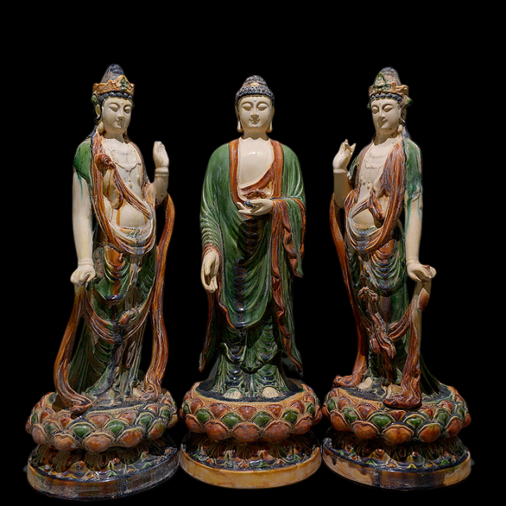 Tri-colored glazed pottery of the Tang Dynasty Amitabha Trinity