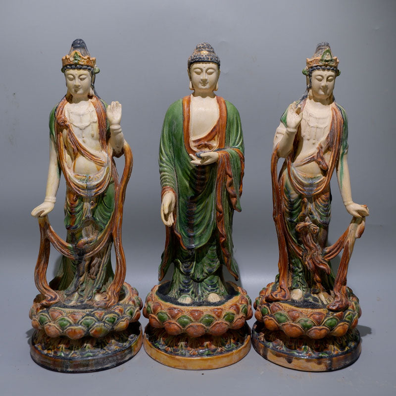 Tri-colored glazed pottery of the Tang Dynasty Amitabha Trinity