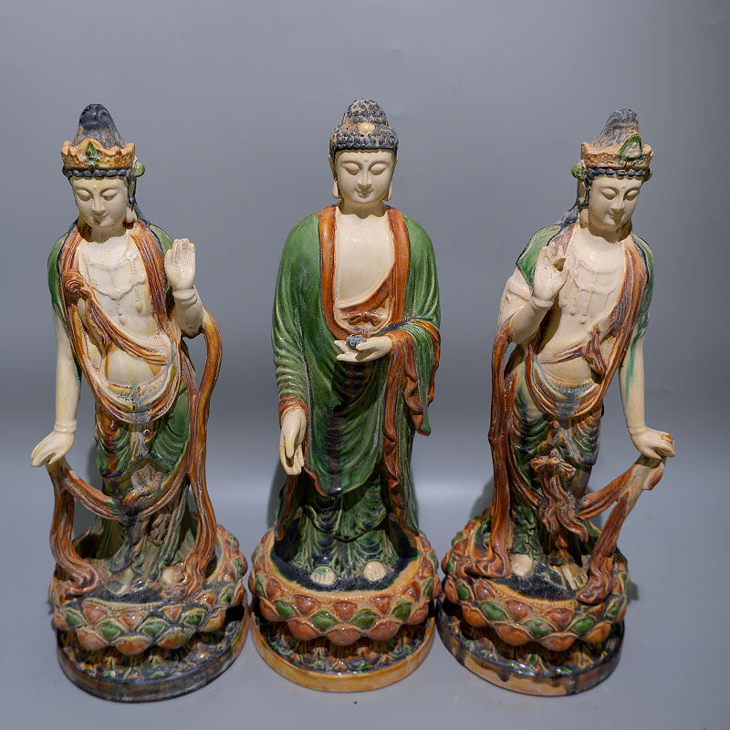 Tri-colored glazed pottery of the Tang Dynasty Amitabha Trinity