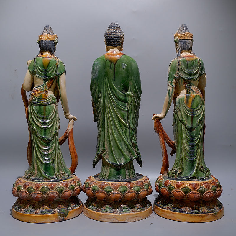 Tri-colored glazed pottery of the Tang Dynasty Amitabha Trinity