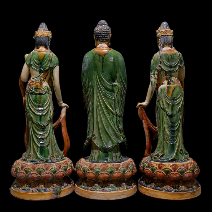 Tri-colored glazed pottery of the Tang Dynasty Amitabha Trinity